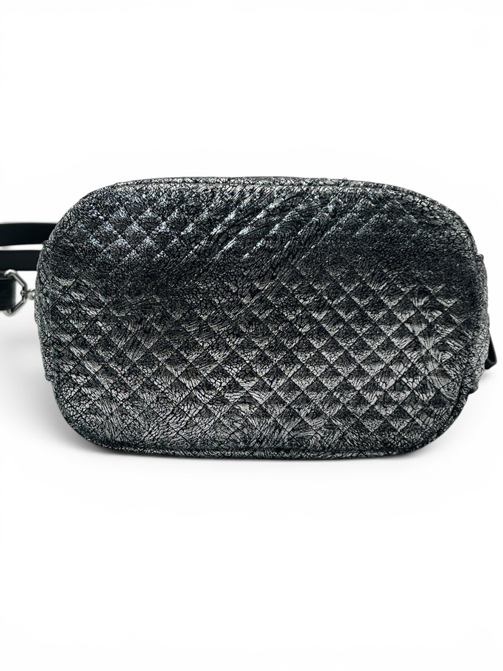 Vera BradleyCarson Silver Black Metallic Quilted Crossbody Hobo Bucket Bag Purse - Picture 7 of 10